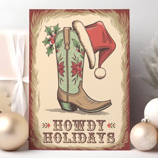 Westerne Boot Howdy Feestdagen Cowboy Christmas Kaart