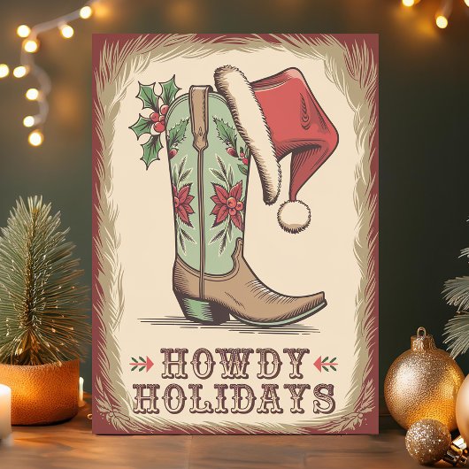 Westerne Boot Howdy Feestdagen Cowboy Christmas Kaart
