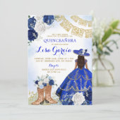 Westerne Boot Royal Blue Roos Mis Quince Uitnodigi Kaart (Staand voorkant)