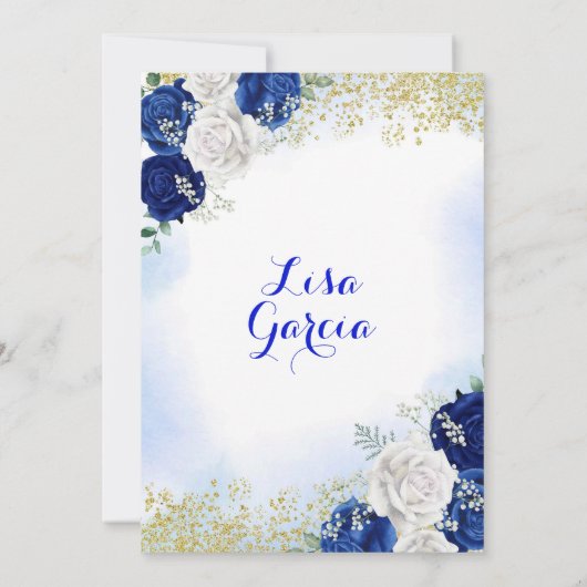 Westerne Boot Royal Blue Roos Mis Quince Uitnodigi Kaart (Achterkant)