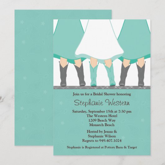 Westerne Boots Bridal Shower Invitation Mint Gray Kaart (Voorkant / Achterkant)