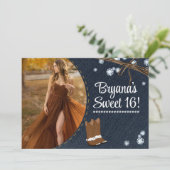 Westerne Boots Denim & Diamonds Birthday Foto Kaart (Staand voorkant)