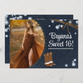 Westerne Boots Denim & Diamonds Birthday Foto Kaart (Voorkant / Achterkant)