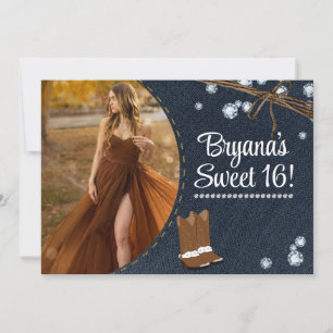 Westerne Boots Denim & Diamonds Birthday Foto Kaart