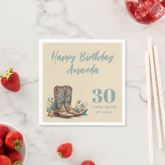 Westerne Boots Floral Dertigste verjaardag Servet (Insitu)