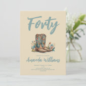 Westerne Boots Floral Fortieth Birthday Kaart (Staand voorkant)