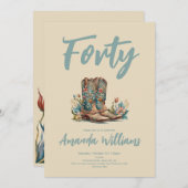 Westerne Boots Floral Fortieth Birthday Kaart (Voorkant / Achterkant)