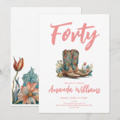 Westerne Boots Floral Fortieth Birthday Kaart (Voorkant / Achterkant)