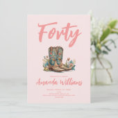 Westerne Boots Floral Fortieth Birthday Kaart (Staand voorkant)