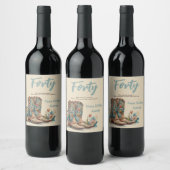 Westerne Boots Floral Fortieth Birthday Wijn Etiket (Flessen)