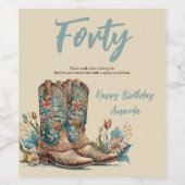 Westerne Boots Floral Fortieth Birthday Wijn Etiket (Enkel label)