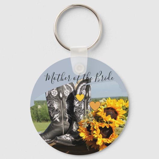 Westerne Boots Sunflower Rustic Wedding Sleutelhanger (Voorkant)