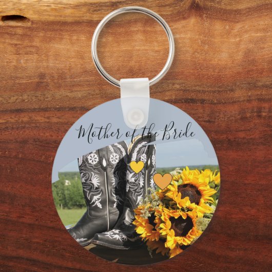 Westerne Boots Sunflower Rustic Wedding Sleutelhanger (Voorkant)