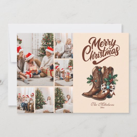 Westerne Bow & Boots Christmas 6 Foto Feestdagenkaart (Voorkant)