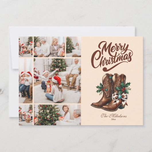 Westerne Bow & Boots Christmas 7 Foto Feestdagenkaart (Voorkant)