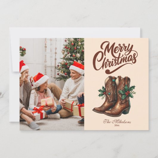 Westerne Bow & Boots Kerstfoto Feestdagenkaart (Voorkant)