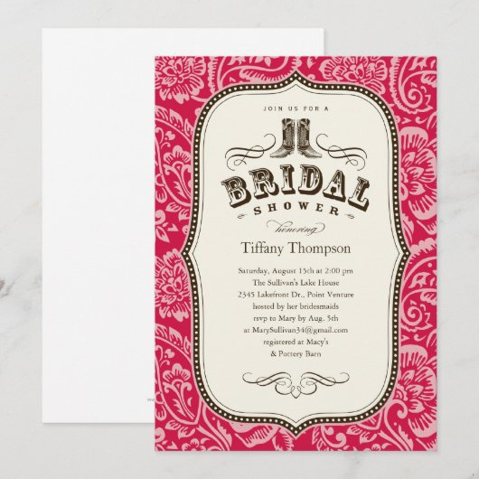 Westerne Bridal Shower-uitnodigingen Kaart (Voorkant / Achterkant)