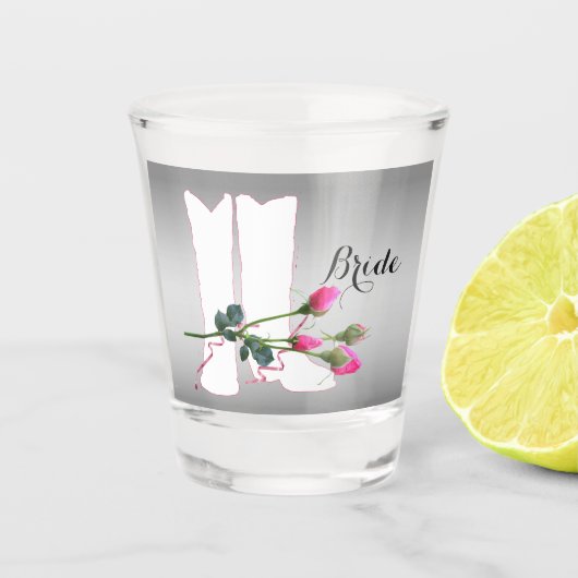 Westerne bruiloft Cowboy Boots Pink Rose Bride Shot Glas (Voorkant)