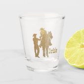 Westerne bruiloft Cowboy Cowgirl Bride over paarde Shot Glas (Voorkant)