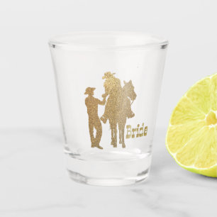 Westerne bruiloft Cowboy Cowgirl Bride over paarde Shot Glas