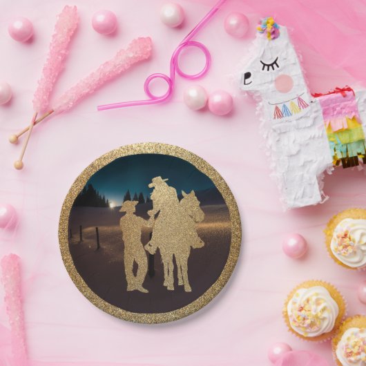 Westerne bruiloft cowboy cowgirl paar Borden Papieren Bordje (Feest)