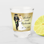 Westerne bruiloft Cowboy Groom en Bride personalis Shot Glas (Voorkant)