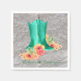 Westerne bruiloft cowboy laarzen bloemen aangepast servet