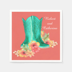 Westerne bruiloft cowboy laarzen bloemen aangepast servet