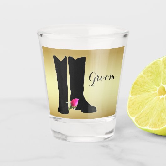 Westerne bruiloft Cowboy Laarzen Roze Rose Gold Gr Shot Glas (Voorkant)