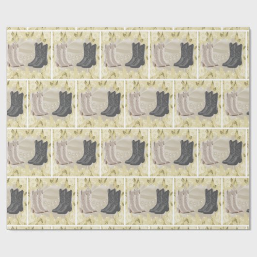 Westerne bruiloft-cowboylaarzen en witte bloemen cadeaupapier (Vlak)