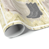 Westerne bruiloft-cowboylaarzen en witte bloemen cadeaupapier (Rol Hoek)