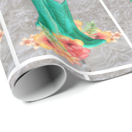 Westerne bruiloft cowboylaarzen op kant achtergron cadeaupapier