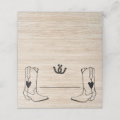 Westerne bruiloft cowboylaarzen rustiek bruin hout plaatskaartje (Buitenkant ongevouwen)