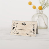 Westerne bruiloft cowboylaarzen rustiek bruin hout plaatskaartje (Voorkant)