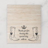 Westerne bruiloft cowboylaarzen rustiek bruin hout plaatskaartje (Buitenkant ongevouwen)