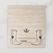 Westerne bruiloft cowboylaarzen rustiek bruin hout plaatskaartje (Buitenkant ongevouwen)