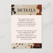 Westerne bruiloft Koeienhuid Details Informatiekaartje (Voorkant)