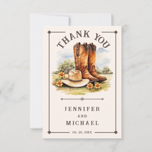 Westerne bruiloft land rustieke cowboy dank u bedankkaart (Voorkant)