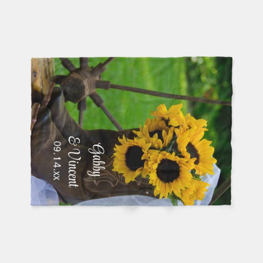 Westerne bruiloft met bijtende zonnebloemen en cow fleece deken (Voorkant (Horizontaal))