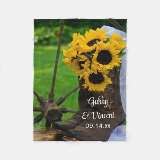 Westerne bruiloft met bijtende zonnebloemen en cow fleece deken (Voorkant)