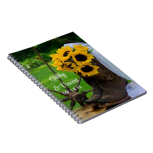 Westerne bruiloft met bijtende zonnebloemen en cow notitieboek (Rechterzijde)