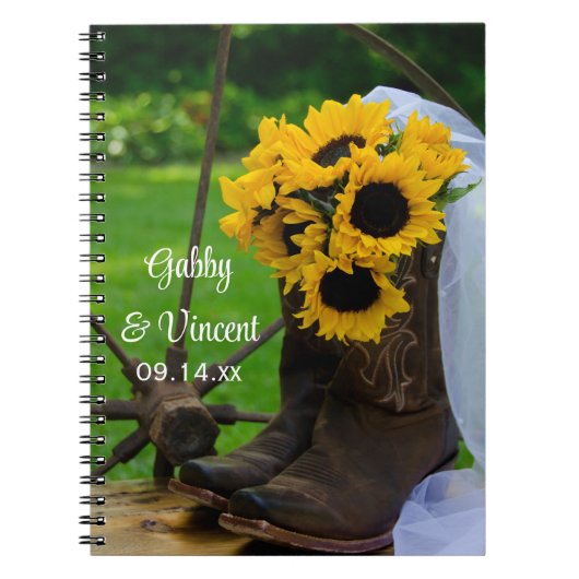 Westerne bruiloft met bijtende zonnebloemen en cow notitieboek (Voorkant)