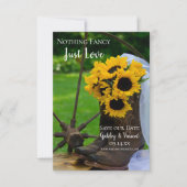 Westerne bruiloft met bijtende zonnebloemen en cow save the date (Voorkant)