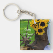 Westerne bruiloft met bijtende zonnebloemen en cow sleutelhanger (voorkant)