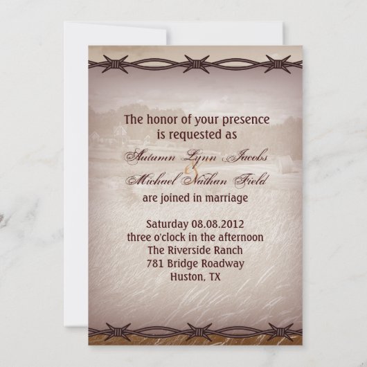 westerne bruiloft met prikkeldraad kaart (Achterkant)