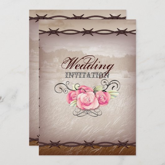 westerne bruiloft met prikkeldraad kaart (Voorkant / Achterkant)