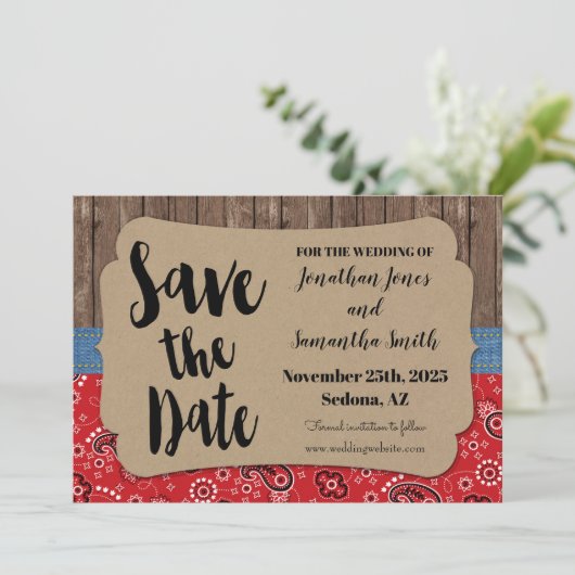 Westerne bruiloft met uitzondering van de datum va kaart (Staand voorkant)