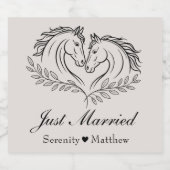 Westerne bruiloft paard rustieke land net getrouwd sparkling wijnetiket (Enkel label)