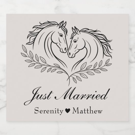 Westerne bruiloft paard rustieke land net getrouwd sparkling wijnetiket (Enkel label)