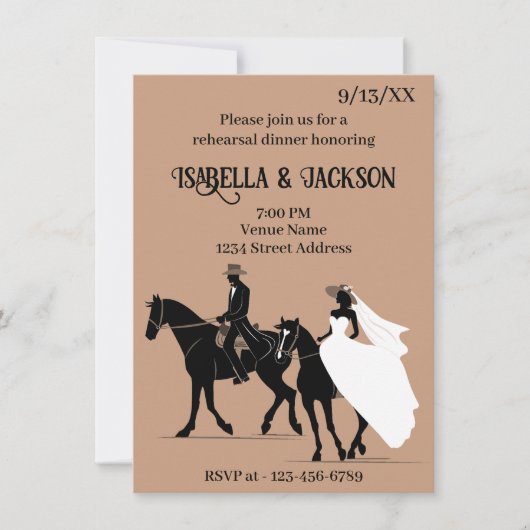 Westerne bruiloft repetitie diner kaart (Voorkant)